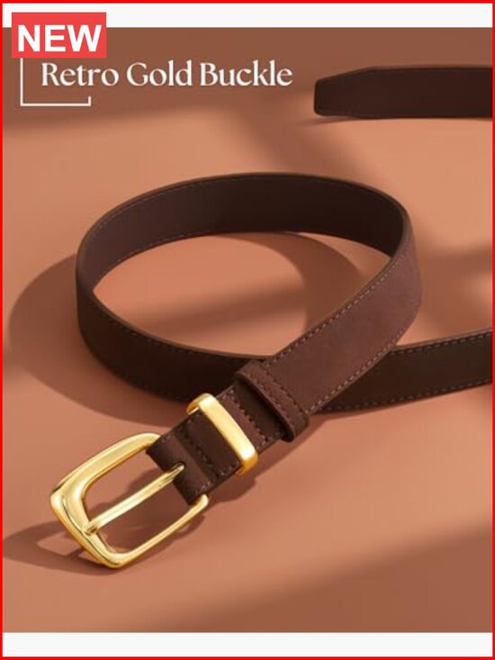 Suede Leather Belt with Gold Buckle for Dresses Jeans